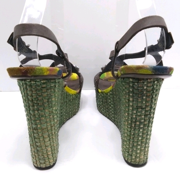 SAM EDELMAN Abstract Fabric & Woven Straw Recessed Platform Wedge Bling … - Picture 4 of 15